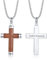 Personalisierte Edelstahl & Koa Holz Heiliges Kreuz Anhänger Halskette für Herren Jungen, religiöse christliche Taufe Schmuck Geschenk, mit 24 Weizen Kette