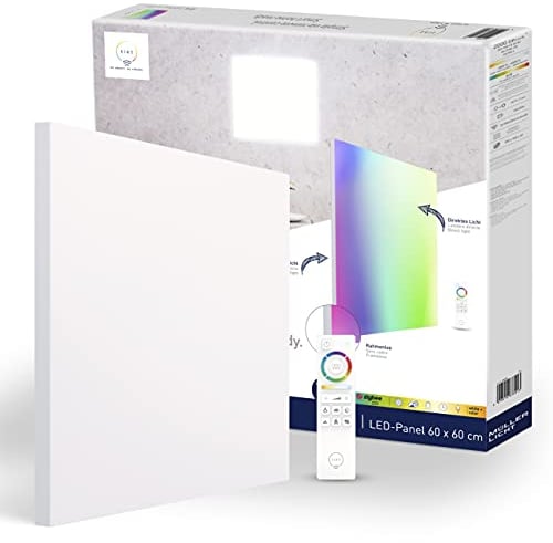 tint Smarte LED-Deckenlampe ARIS – Steuerbar per Alexa oder Fernbedienung – Mit weißem (1800-6500 K) und farbigem Licht RGB – Quadratisches Panel 60 x 60 cm