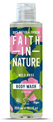 Faith In Nature 300 ml Natural Natural Wild Rose Body Wash, Restoring, Vegan and Cruelty Free, No SLS or Parabens