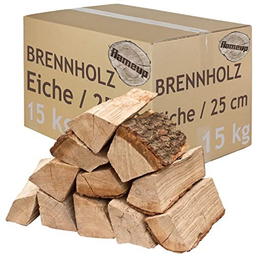 Bois de Chauffage 5-500kg pour Poêle et Cheminée Brasero Grill Panier à Feu Bûches de Bois de chêne 25 cm Flameup, Quantité:15 kg