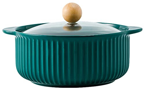 BESPORTBLE Cacerola sopera de cerámica, guiso, sopa, de porcelana, con tapa, de doble oreja, para sopa, para postre, para cocina, hogar, verde