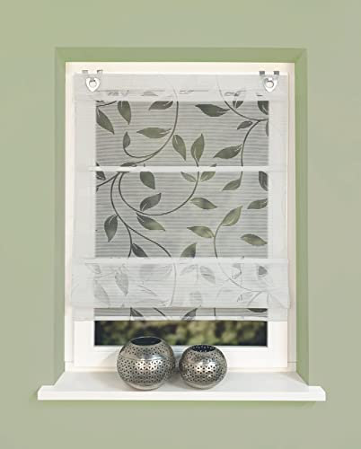 HOME WOHNIDEEN 91515 Magnetrollo RANA Ausbrenner Bambus, Ranken-Motiv, Fensterhaken, Farbe:grau, Größe:210 x 70 cm, Anzahl:1