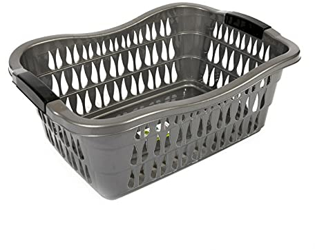 Plastic Laundry Basket Hamper Washing Clothes Storage Bin with Handles UK (Grey)