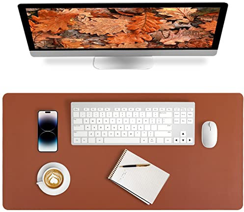 Niviy Large Leather Desk Mat, 80 * 40cm Protective Pad Cover for Office/Work/Home/Decor (Brown)