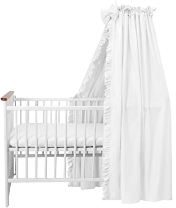 balbina Baldachin 100% Baumwolle, Deko-Set für Kinderbett, Betthimmel mit Rüsche & Schleife, Moskitonetz für Babyzimmer, Undurchsichtiger Bettvorhang ohne Himmelstange, 240 x 165 cm, Weiß