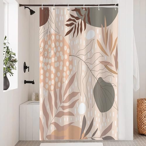 Hnmdmyi Duschvorhang Boho 90x180, Abstrakte Blätter Pflanze Beige Badewanne Vorhang Mid Century Modern Geometrisch Minimalistisch Ästhetisch Kunst Wasserdicht Polyester Stoff Waschbar Badevorhang