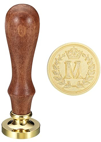 PATIKIL Alphabet M Wachs Siegel Stempel Initiale Buchstabe Siegel Wachs Stempel Klassisch Retro Abnehmbarer Messingkopf Hölzerne Handgriff für Umschlag Einladungskarten Stil 4