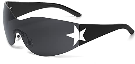 Grantop Randlose Y2k Sonnenbrille, Y2K Wraparound Sonnenbrille, Schwarz Fancy Sport Sonnenbrille Rave Brille, Wrap Around Sonnenbrille für Damen und Herren