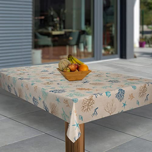 laro Wachstuch-Tischdecke Abwaschbar Garten-Tischdecke Wachstischdecke PVC Plastik-Tischdecken Eckig Meterware Wasserabweisend Abwischbar, Muster:Koralle Strand, Größe:140x200