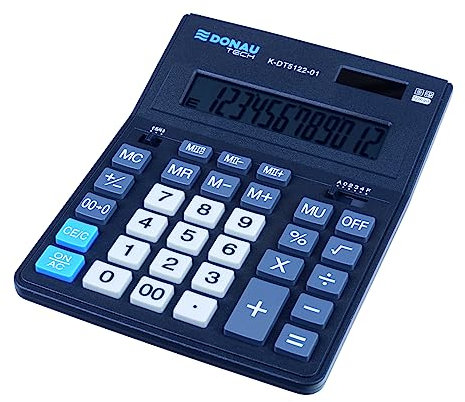 Donau Tech Office K-DT5122-01/12 dígitos - Calculadora (201 x 155 x 35 mm, Color Negro/calculadora Dual-Power Solar – Funciona con Pilas/diseño Compacto/5 años de garantía)