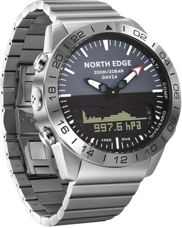 NORTH EDGE GAVIA Pilot Watch Orologi di lusso in acciaio inox analogico digitale per gli uomini Altimetro Bussola Outdoor Sport Business Watch impermeabile 200m