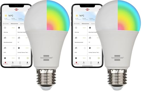 Brennenstuhl Connect WLAN LED Glühbirne SB 800 E27 (Kompatibel mit Alexa und Google Assistant, kein Hub notwendig, smarte Glühbirne 2.4 GHz mit kostenfreier App, 810lm) (Packung mit 2)