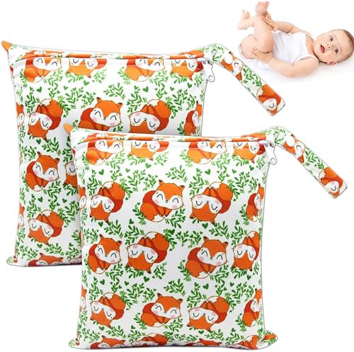 NTGRTY Windeltasche, 2 Stück, Nappy Bags, Wet Dry Bags, Wet Dirty Laundry Bag, Waterproof Dry Wet Bag, Diaper Bag for Babies Swimming Camping Travel Gym Workout Beach (Fuchs)