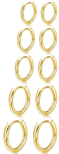 MOROTOLE 4 Paar kleine Creolen für Damen 925 Silber Post Huggie Creolen Set 18 Karat Gold/Silber Creolen Schläfer Ohrringe für Mädchen Mehrere Piercings Kleine Kugelohrstecker