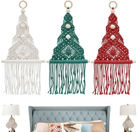 Monozoz Weihnachten Makramee Anhänger - Anfänger Boho Flechten Kit mit Tutorial Kunst und Handwerk für Wohnzimmer, Flur, Schlafzimmer, Kinderzimmer, Balkon