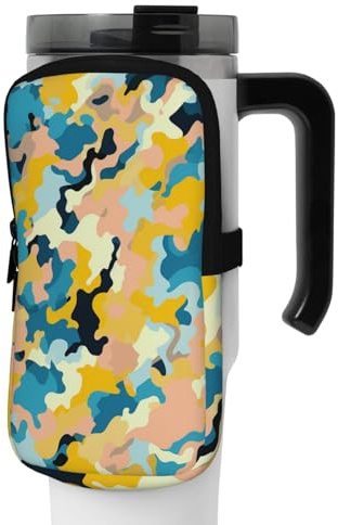 OUSIKA Helle Farben und gelbe Camouflage-Druck Wasserflasche Beutel Tumbler Pouch Bag Handheld Sport Trinkflasche Zubehör Tasche Reißverschluss Beutel Gürteltasche für Männer Frauen, Schwarz , S