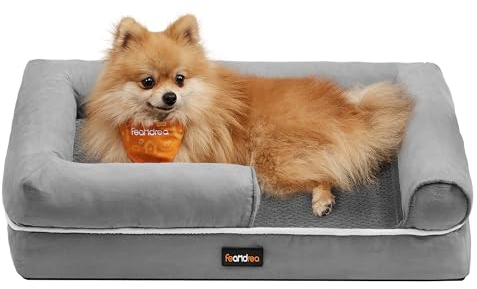 Feandrea Orthopädisches Hundebett, Hundekissen, Hundekorb, weiche Polsterung, Hundesofa, erhöhte Ränder, Bezug abnehmbar und waschbar, 76 x 51 x 18 cm, rutschfeste Unterseite, hellgrau PGW074G02