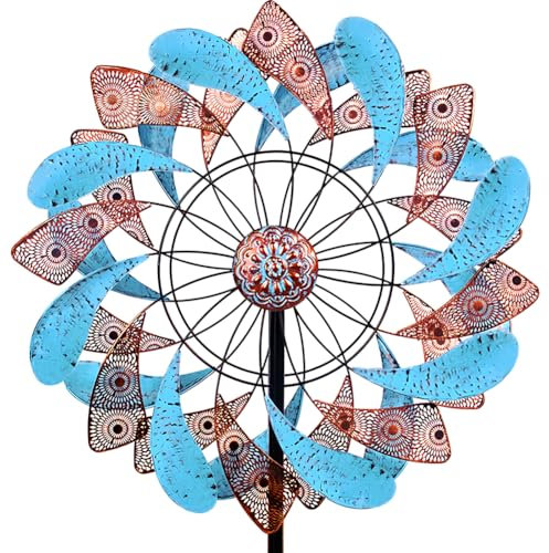 Viveta Large Wind Spinner for Yard and Garden,87.8”H *24.75 D Blue and Copper Colors Metal Outdoor Wind Sculptures & Spinners for Patio Lawn Outdoor Yard Lawn Garden