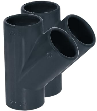 HAF® 2X PVC Fittings T-Stück 45° mit 3X 50mm Klebemuffen - Verbinder aus grauem PVC-U für Rohre, Rohranschlüsse, Poolverrohrungen UVM. | Qualität: Made in Europe - Menge: 2 Stück
