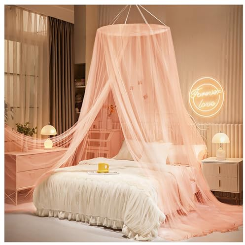 Atkits Einhorn-Betthimmel, Betthimmel, Runde Kuppel, Bettvorhang Für Erwachsene, Hängender Betthimmel, Moskitonetz Für Bett, Bettzelt-Baldachin,Rosa