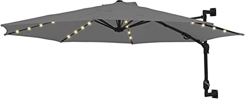 Gecheer Wall-mounted Cantilever Parasol Umbrella Garden Parasol Sun Shade Shelter Canopy for Outdoor, Garden, Patio, Beach with LEDs and Metal Pole 300 cm Anthracite