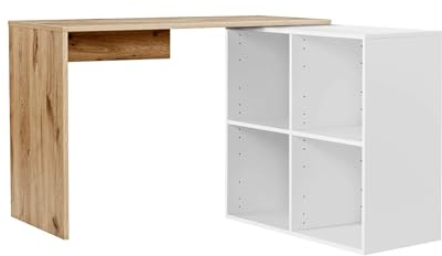 mokebo Eckschreibtisch klein in Eiche/Weiß mit Stauraum 'Der Produktive', auch als Schreibtisch, Computertisch o. Arbeitstisch im Büro, Kinderschreibtisch oder Gaming Tisch in 112x77x54 (B/H/T in cm)