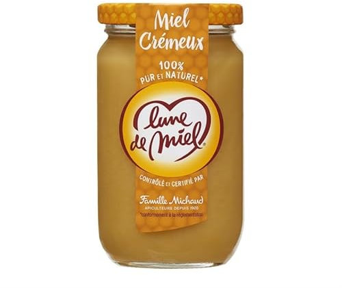 Délice Doré : LUNE DE MIEL Miel Crémeux en Pot Verre 375g - Douceur pour votre Petit Déjeuner - Délicieux et Onctueux - Le Lot De 3