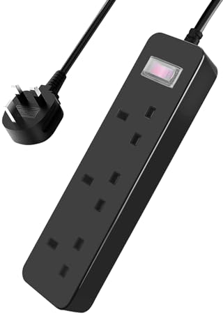 Outdoor Extension Lead Waterproof, Heavy Duty 3 Way Outlets Power Strips with Surge Protector, 1.8M Cord, Waterproof IPX4, Anti-Electric Shock Device, Suit for Outdoor and Indoor, Black (Black)