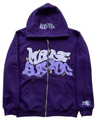 LIXQQS Felpa con Cappuccio Graffiti Y2K Trendy Uomo, Giacca Oversize con Zip per Un Look Urbano Streetwear, Sweatshirt Retro Americano, Hoodie Hip Hop