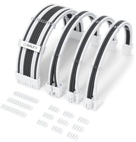 Sirlyr PSU Cables,PC Cable Extension Mod,Customized Easy Management Power Supply Cable - 1x24Pin ATX / 1x8 (4+4) Pin EPS / 2x8 (6+2) Gold-Plated Pin GPU,RTX 4060 4070 Case,Gray White 4 Kits