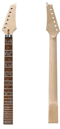 YoungMonic Ahorn DIY E-Gitarre Hals 24 Bünde 64,8 cm mit Palisander Griffbrett Sicherungsmutter Ranke Inlay unlackiert (24 Bünde 64,8 cm)