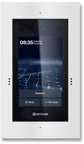 Metzler Türsprechanlage mit Kamera & Gesichtserkennung - Anschluss LAN + 12V DC - 1-500 Parteien - Video Sprechanlage mit Türöffner (Stromversorgung) - Touch-Display - in Weiß | SDM10X