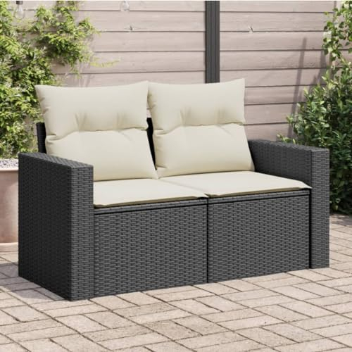 Festnight 2-Sitzer Gartensofa mit Stauraum Rattan Sofa Outdoor Lounge Sofa 110 cm Balkon Lounge Couch Gartenlounge Polyrattan Balkonmöbel Gartenmöbel Schwarz