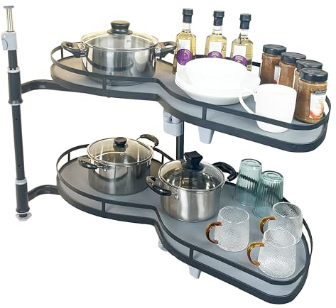 HANKEY Schwenkbarer Eckschrank, ausziehbarer Organizer, 2-stöckig, ausziehbarer Küchen-Organizer und Aufbewahrung mit Absenkautomatik, Küchenschrank, Lazy Susan Organizer für Schrank, 81,3 cm, links