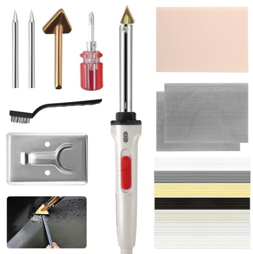 100W Soudage Plastique, 2 en 1 Réparation Plastique, Soudure Plastique pour Voitures Pare Chocs, Kit Reparation Plastique avec 56 Baguettes de Soudage, 4 Pointe de fer à Souder