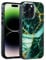 SCORPIFY for iPhone 14 Pro Case [Compatible with MagSafe] with Emerald Green Marble Design, Cute Magnetic Phone Cover for Women Girls and Men, Slim Shockproof Bumper with Gold Accents