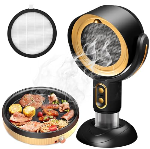 DISHENGZHEN Portable Range Hood, Desktop Range Hood with Detachable Aluminum Filter and Oil Collection Cup, USB Rechargeable Desktop Exhaust Fan for Indoor BBQ Hot Pot black gold
