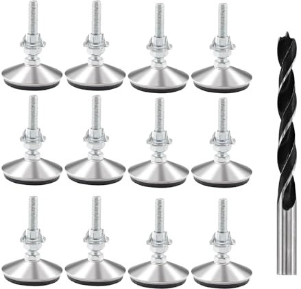 TOKSEO Lot de 8 pieds de nivellement M8 x 50 mm - Pieds de meubles réglables en métal M8 - Pieds réglables en hauteur - Vis de réglage avec écrous à enfoncer, écrous de blocage et forets métalliques