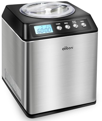 2.6 Qt Ice Cream Maker with Compressor, LCD Digital Display & Timer, No Pre-freezing, Countertop Gelato Makers, Automatic Ice Cream Machine for Homemade Use, Stainless Steel, 10-year-Warranty