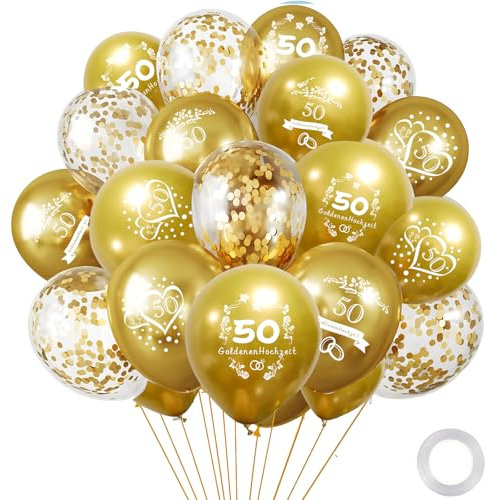 20 Stück Hochzeitstag Luftballons, Goldenen Hochzeit Deko Latexballons, Frauen Männer Jubiläum 50. Deko, für Hochzeit Feier Jubiläum Party