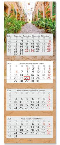 Timr 4-Monatskalender 2025 Mallorca I Wandkalender 4 Monate I 33 x 90 cm I mehrsprachig D/GB/F/ES Jahresplaner mit Schieber I Mehrblatt-Kalender Urlaubs-Motiv Balearen Spanien I tr249