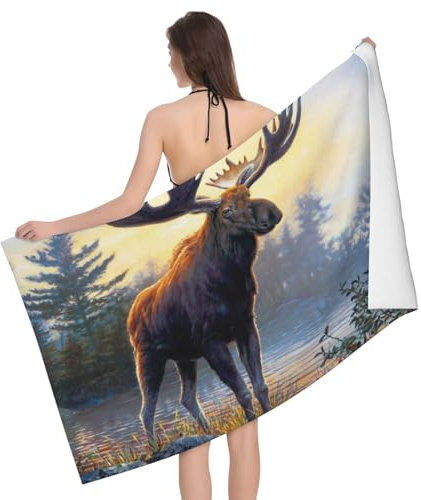 ESASAM Badetuch mit Elch- und Hirsch-Motiv, personalisierbar, superfeines Faser-Handtuch mit einzigartigen Mustern