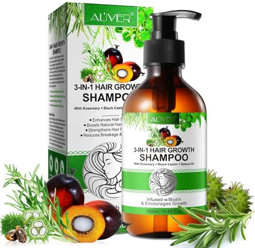 P-BEAUTY 3-IN-1 Haaröl Shampoo Conditioner Set - pflegende Spülung für gesundes glänzendes Haar Haardichte Haarwachstum & Haargesundheit - mit Rosmarin, Schwarzem Rizinus und Batana Öl - Shampoo 300ml