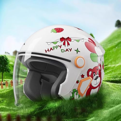 QJWMatic Kinder Motorrad Halbhelm Jungen Mädchen Straße Elektroroller Vier Jahreszeiten Helm Jugend Kind Moped ATV Helm für 5-13 Jahre alt D,48-55CM