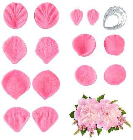 SUPERFINDINGS 1 Jeu de Moules à Pétales de Fleur d'hibiscus avec Cadre de Découpe en Acier Inoxydable Moules à Pivoines pour Pâtisserie Set de Coupe et Veine pour Fleur en Pâte à Sucre Outil