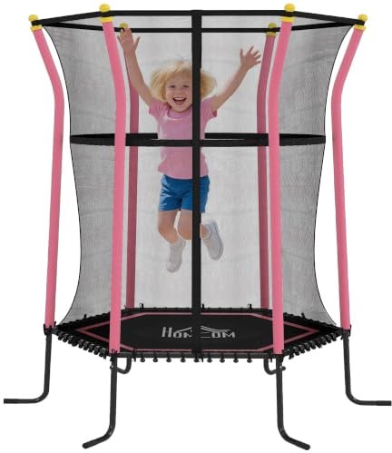 HOMCOM Trampolino Elastico per Bambini 3-10 Anni con Ingresso a Cerniera e Pali Imbottiti, Tappeto Elastico in Acciaio, PP e EPE, Ø163.5x163.5/190 cm
