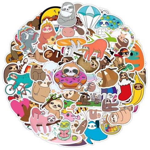 Wanmu 100 Stück Faultier Aufkleber Tiersticker Aufkleber süße Cartoon Tier Vinyl Aufkleber Faultier Liebhaber für Kinder Mädchen Fotoalbum Scrapbooking Geschenke
