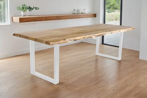 SAM Esstisch Cali | 280 x 100 cm | Akazienholz massiv | Farbe: Eiche | U-Gestell Metall Weiß | Massivholz mit Baumkante | pflegeleichter Baumkantentisch/Esszimmertisch