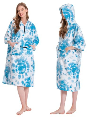 OLAOLA Changing Robe Towel Poncho, Adult Surf Poncho Towel with Hood and Pocket, Oversized Soft Absorbent Quick Dry Swim Beach Towel for Women Men, Tie-Dye