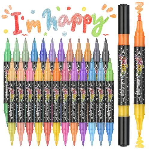 Lot de 24 pinceaux à paillettes pour adolescents, marqueurs métalliques brillants pour doodle, cadeaux à paillettes